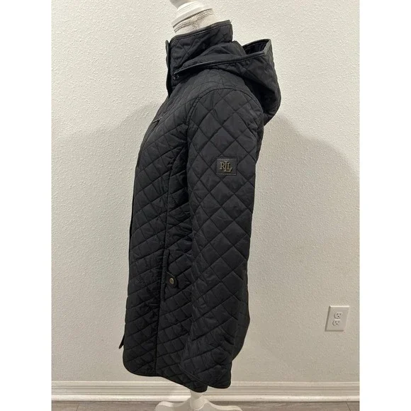 Lauren Ralph Lauren Black Diamond Quilted Hooded Parka Jacket Womens Size Medium - Picture 5 of 10